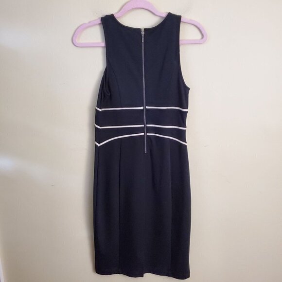 Anthropologie Maeve Black Cream Piping Bodycon Midi Dress Size 4P - Picture 3 of 6